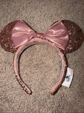 Disney Pink Rose Gold Sequin Minnie Ear Headband